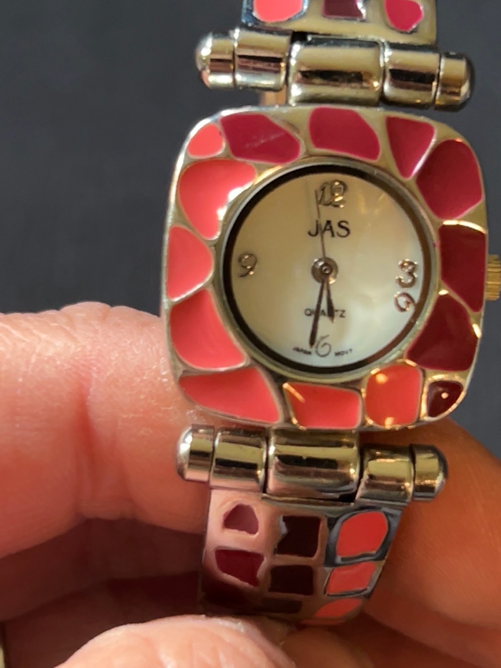 JAS Coral Accent Women's Bracelet Watch - Pink Enamel Links